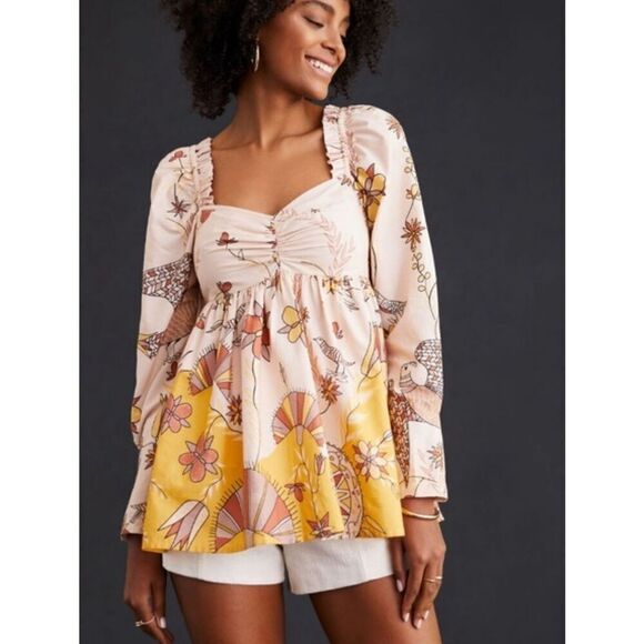 Anthropologie Let Me Be Poplin Babydoll Blouse Sz XS - Picture 1 of 14